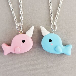 Best Friends Pink and Blue Narwhal Necklaces image 1