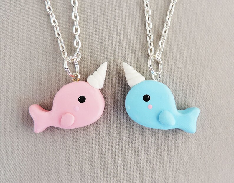 Best Friends Pink and Blue Narwhal Necklaces image 1