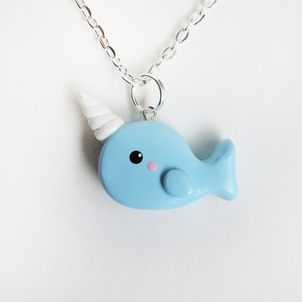 Polymer Clay Blue Narwhal Charm Necklace