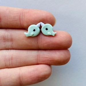 Mint Green Narwhal Earrings Polymer Clay Jewelry