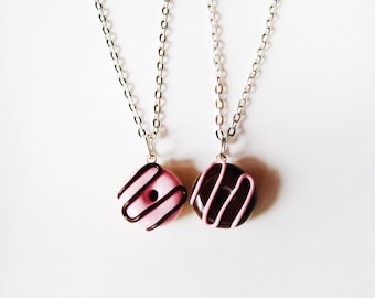 Best Friends Donut Necklace Set, Strawberry and Chocolate Swirl