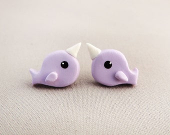 Cute Pastel Purple Narwhal Earrings