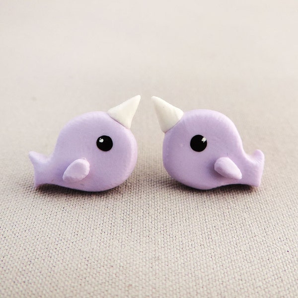 Bonito Pastel Púrpura Narwhal Pendientes