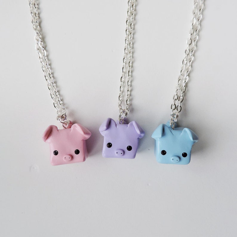Pastel Colors Three Little Pigs Best Friend Necklace Set of 3 | Etsy