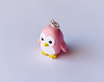 Pink Penguin Necklace Polymer Clay Charm Jewelry