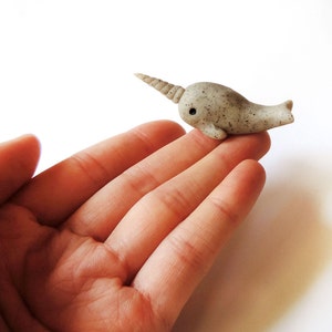 Stone Narwhal Totem Miniature Polymer Clay Animal Figure