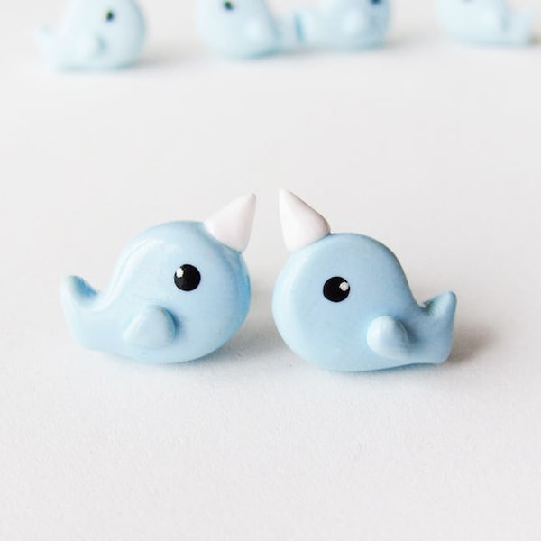Blue Narwhal Earrings Polymer Clay Jewelry
