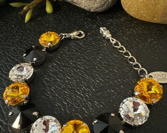 Black & Gold 12mm Swarovski Crystal Rhodium Tennis Bracelet