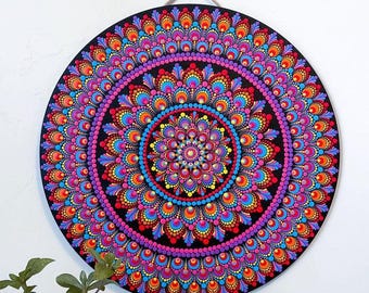 手描きドットマンダラアート、テラコッタ、鏡付き、10インチ - Etsy 日本