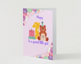 first birthday card, 1st birthday card, gift card for girl