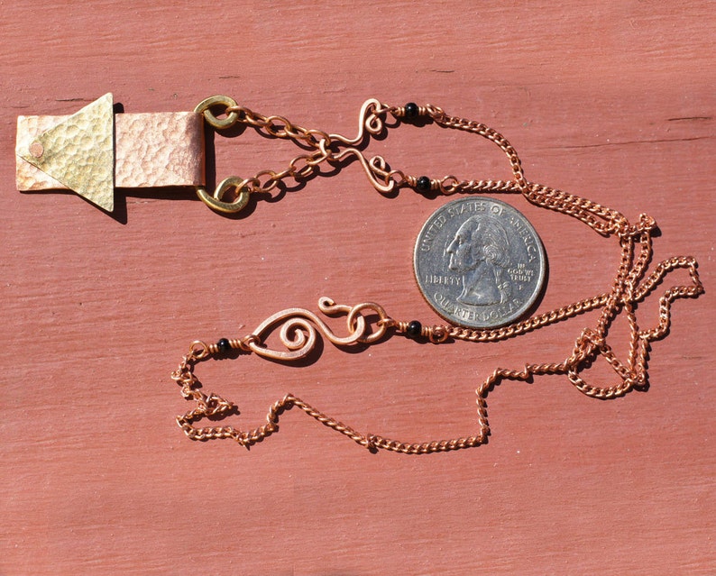 Brass Copper and Onyx Pendant Necklace Riveted With Hammered Etsy