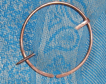 Extra Large Shawl Pin Brooch, Copper Penannular, Celtic Style Sweater Clip