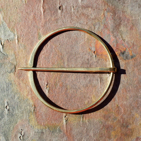Brass Penannular Shawl Pin Brooch, Celtic Style