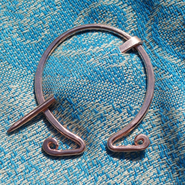 Omega Shawl Pin Sweater Clip Brooch, Copper Penannular, Celtic Style