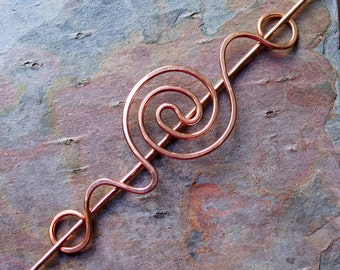 Celtc Swirl Copper Hair Barrette, Brooch, Scarf, Kilt, or Shawl Pin, Sweater Clip