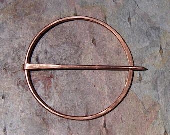 Larger Shawl Pin Brooch, Copper Penannular, Celtic Style Sweater Clip