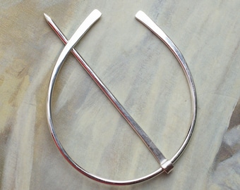 Sterling Silver Shawl Pin Penannular Brooch, Fibula, Scarf Pin, Kilt Pin, Clasp