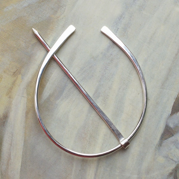 Sterling Silver Shawl Pin Penannular Brooch, Fibula, Scarf Pin, Kilt Pin, Clasp