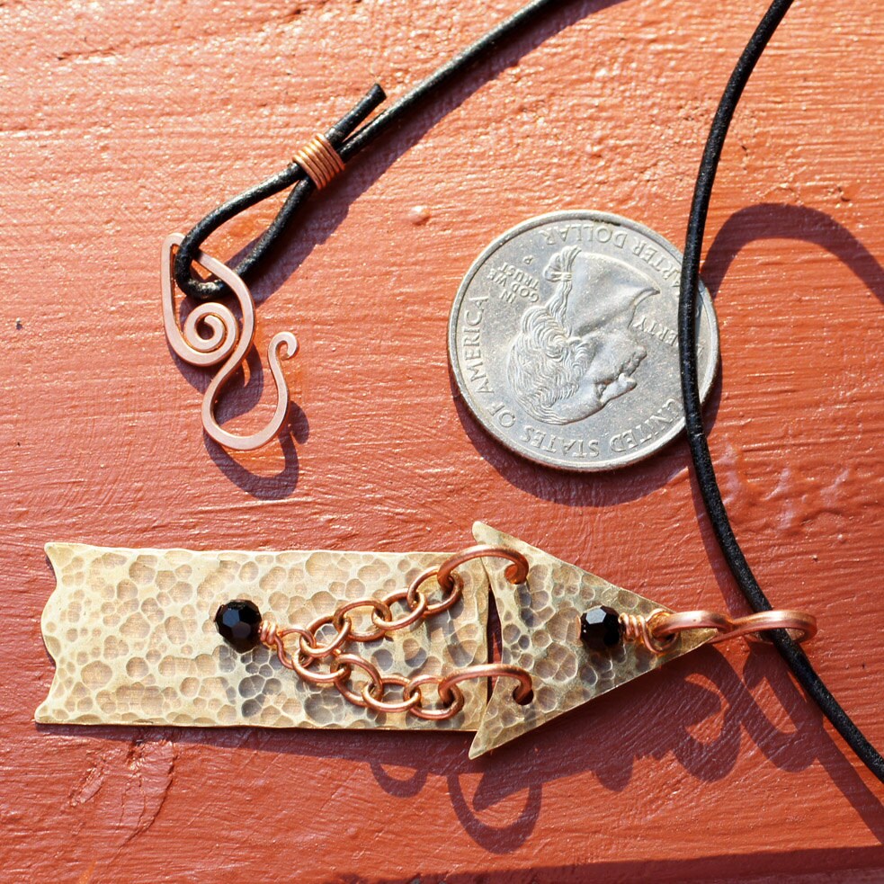 Hammered Brass Pendant Necklace With Copper and Black - Etsy