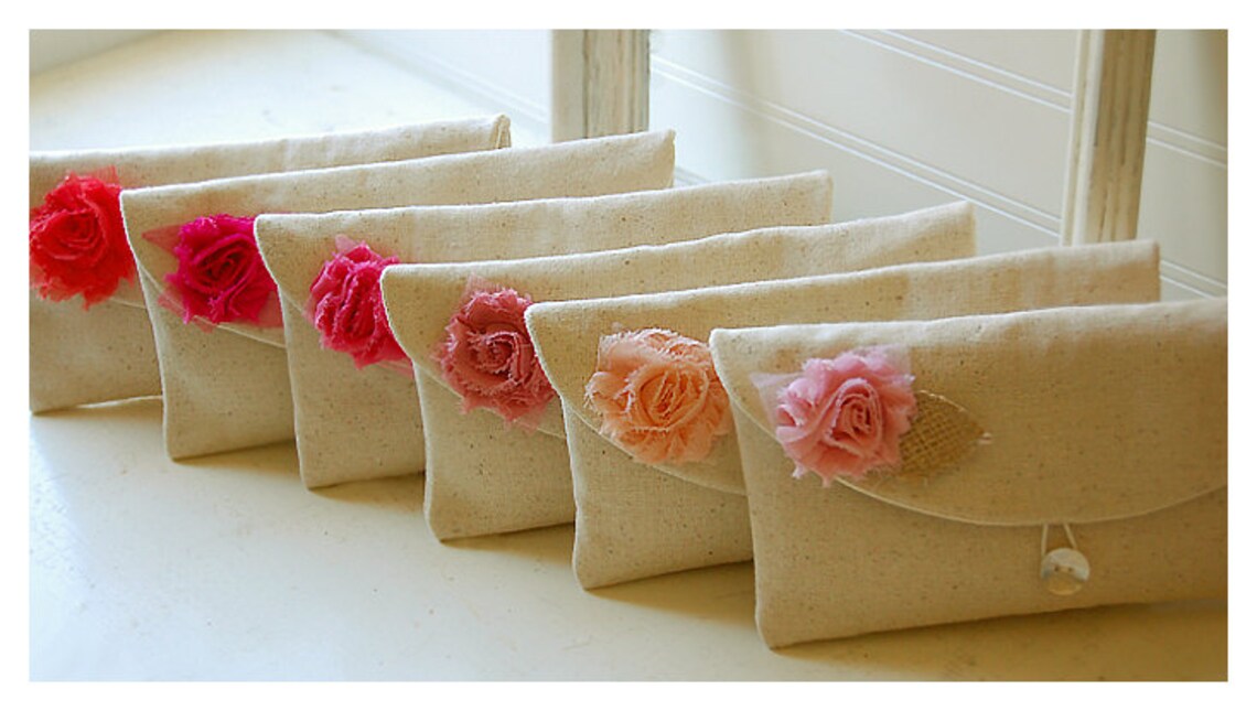 Set 6 Bridesmaid Clutch Wedding Gift Burlap Shabby Purse Raw Etsy