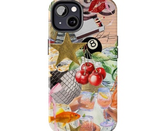 Aesthetic Vintage 8 ball Cherries Collage Scrapbook Phone Case iPhone 15 14 13 12 11 Pro Max