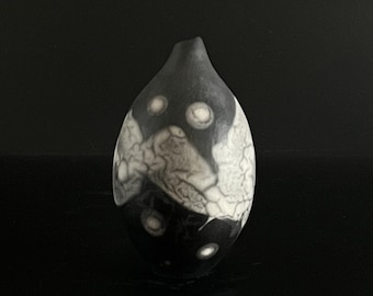 Naked Raku Vase in Black and White