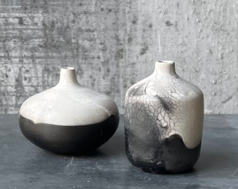 Naked Raku Vase in Black and White