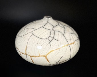 White Crackle Raku Vase