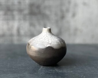 Naked Raku Vase in Black and White