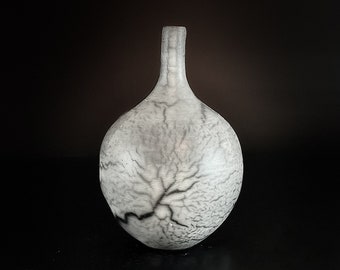 Naked Raku Vase in Black and White