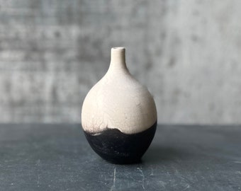 Naked Raku Vase in Black and White