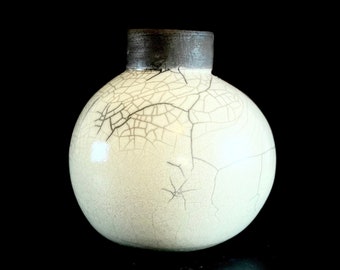 White Crackle Raku Vase