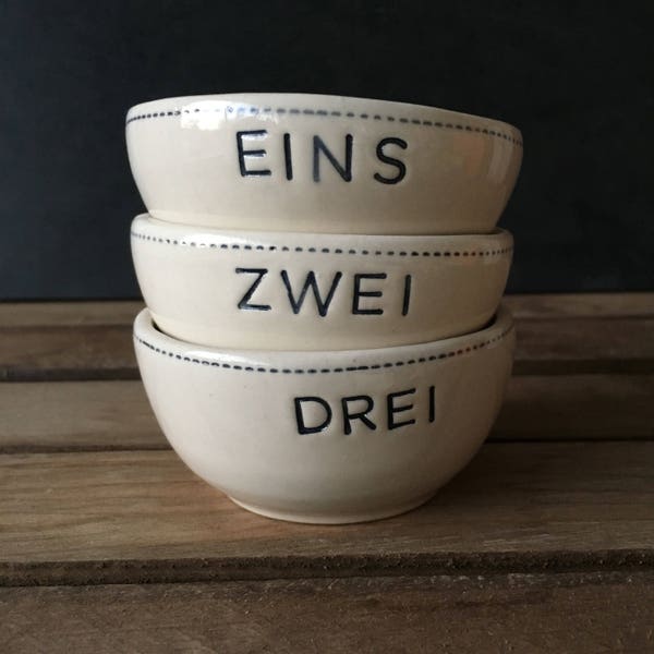 Condiment bowls in black and white - Set of 3: "eins, zwei, drei"