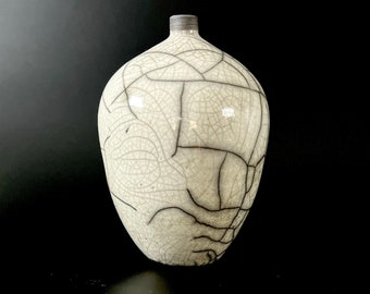 White Crackle Raku Vase