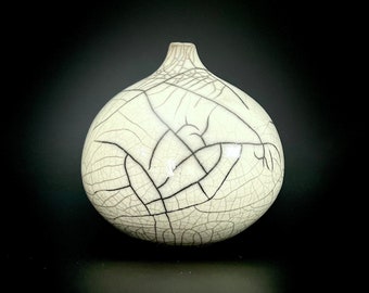 White Crackle Raku Vase