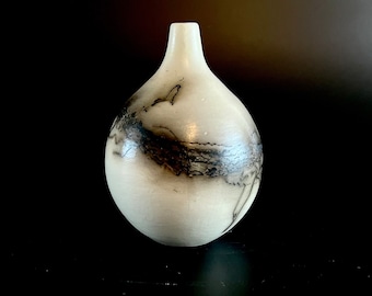 Horsehair Raku Vase in Black and White