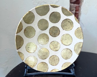 White bowl with gold leaf polka dots