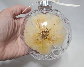 Handmade Pressed Cream Rose Shatterproof Ornament | Real Dried Flower Hanging Decoration | Botanical Gift | Cottagecore Home Décor