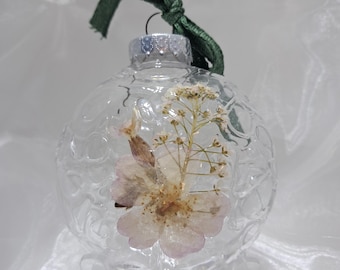 Handmade Pressed Lyda Rose Ornament | Real Flower Ornament | Botanical Christmas Decor | Nature Keepsake | Cottagecore Gift Shatterproof