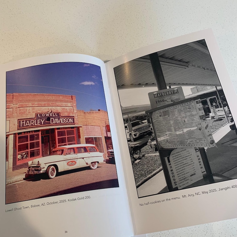 May include: A vintage photograph featuring a Harley-Davidson storefront in Lowell, Arizona, with a classic car parked in front. The image includes the text "HARLEY-DAVIDSON" and "LOWELL". The photograph was taken in October 2025.