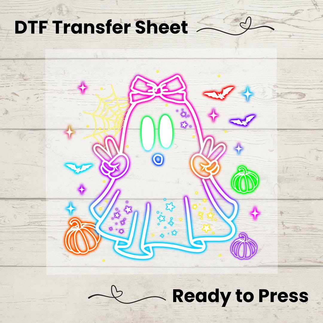 Halloween Neon Ghosts DTF Transfer Sheet: Ready to Press Heat Transfer ...