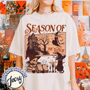 Season Of The Witch Comfort Colors Shirt, Retro Halloween Shirt, Cute Retro Horror Social Club Tee, Fall Party Shirt, Trendy Spooky Clothing