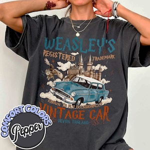 Wizard Flying Car Comfort Colors Shirt, Vintage Style Weasley Car Tee, Bookish Wizard Shirt, Universal Fan T-shirt,Magical Adventure Apparel