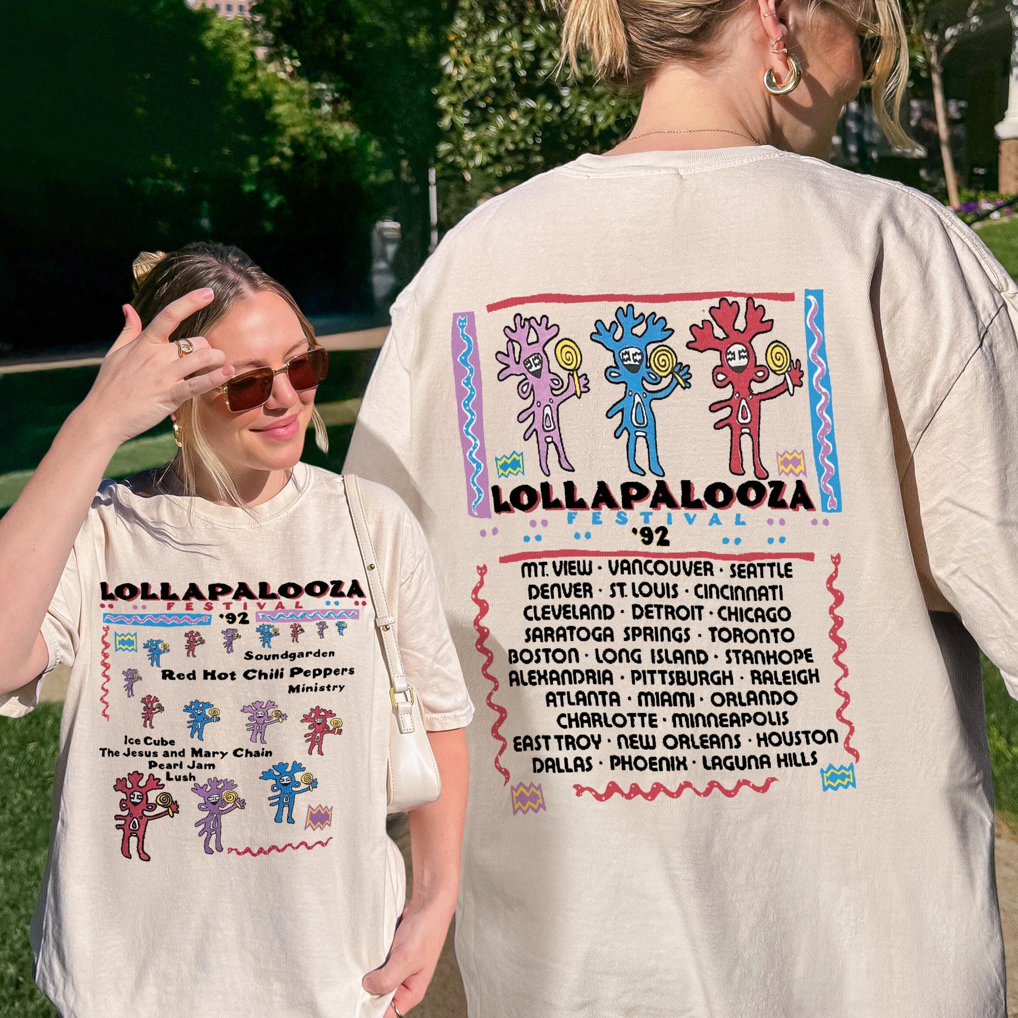 T-shirt Vintage Lush Lollapalooza 1992 - Réédition, Noir, Coton, Tailles S à 5XL