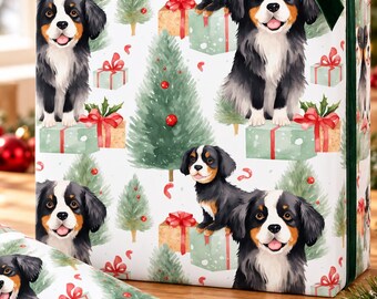 Bernese Mountain Dog Christmas Gift Wrap | Festive Holiday Paper