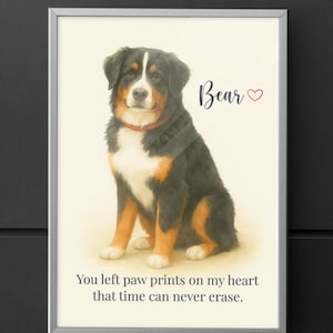 Quadro commemorativo per animali domestici con cornice in legno - Ritratto personalizzato per la perdita del cane, regalo di condoglianze per cani con cornice in legno, poster personalizzato ad acquerello