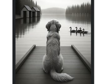 Custom Dog Portrait Lake Wall Art – Personalized Pet Memorial Dock Scene
