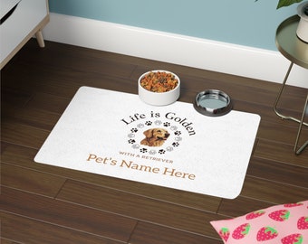 La vie est dorée, tapis de nourriture pour animaux de compagnie (12 x 18), tapis pour manger pour chien, tapis de nourriture pour chien doré, cadeau pour chien, cadeaux personnalisés pour chien