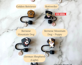 Large Dog Breed Straw Topper – Personalized Initial Charm, Stanley Tumbler Cover