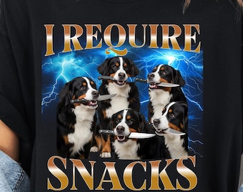 Grappig T-shirt Berner Sennenhond: I Require Snacks, comfortabel kleuren T-shirt